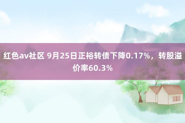 红色av社区 9月25日正裕转债下降0.17%，转股溢价率60.3%