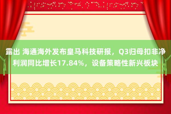 露出 海通海外发布皇马科技研报，Q3归母扣非净利润同比增长17.84%，设备策略性新兴板块