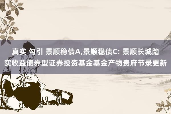 真实 勾引 景顺稳债A，景顺稳债C: 景顺长城踏实收益债券型证券投资基金基金产物贵府节录更新